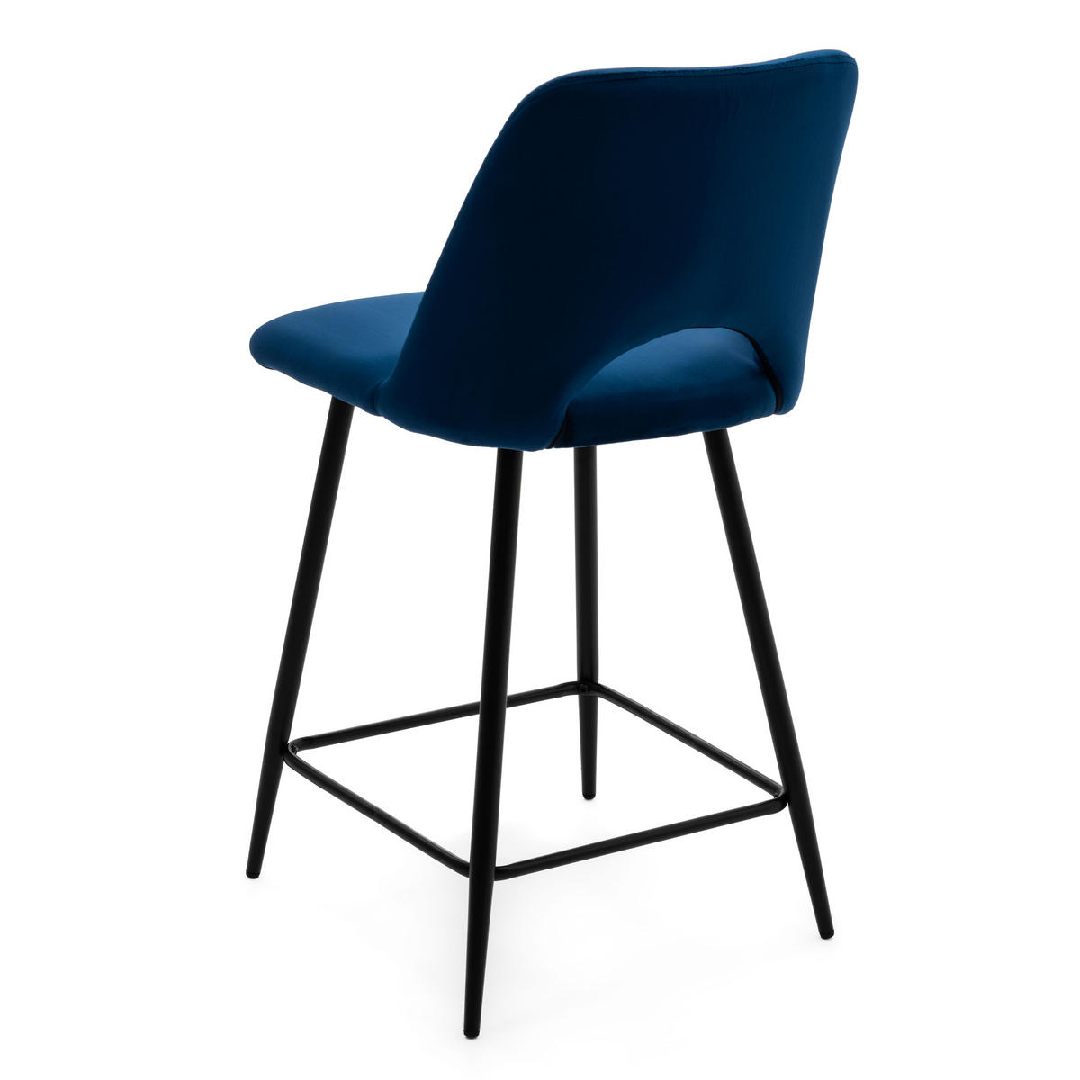 BARHOCKER ORO gepolsterter mit Steppung - dunkelblau - Samt Velour - Blau/Schwarz, Textil/Metall (48/94/55cm) - NEW HOME