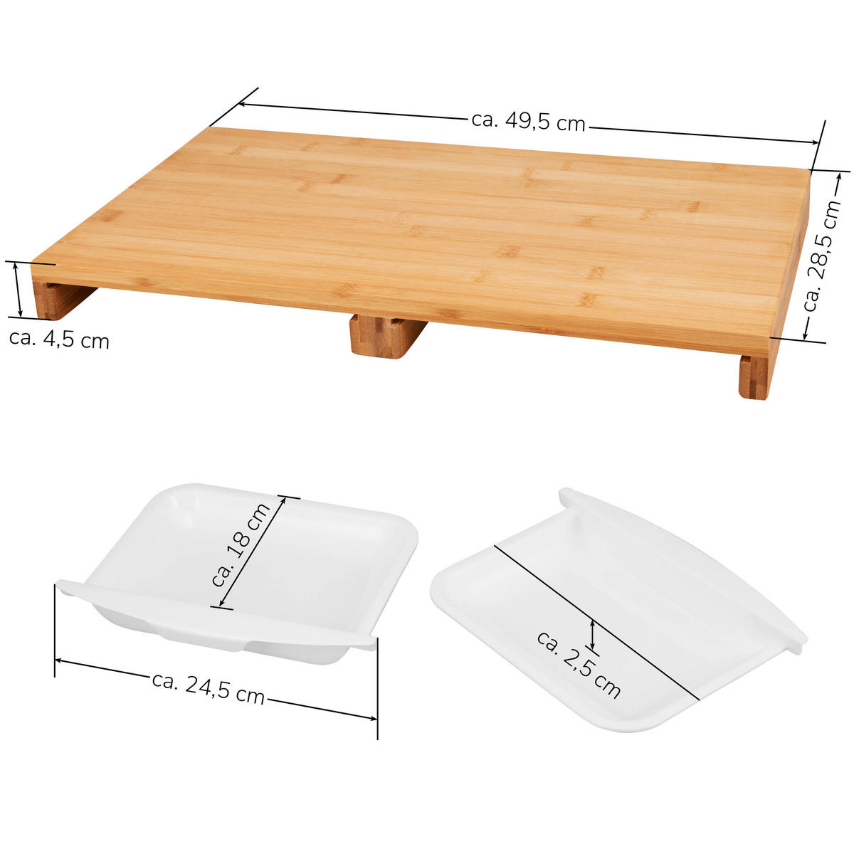 SCHNEIDEBRETT, mit 2 Auffangschalen, Bambus - Braun, Holz (49.5/28.5cm) - bremermann