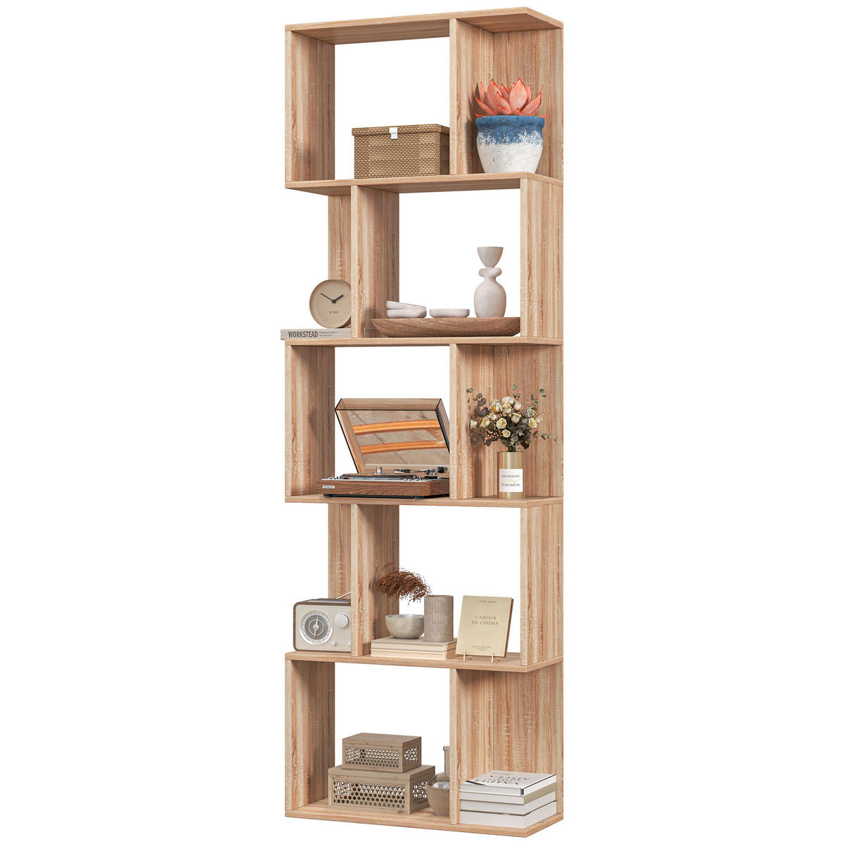 BÜCHERREGAL,5-STUFIG S-förmig 24x60x184,5cm,natur - Beige, Holzwerkstoff (60/184.5/24cm) - Vallsero