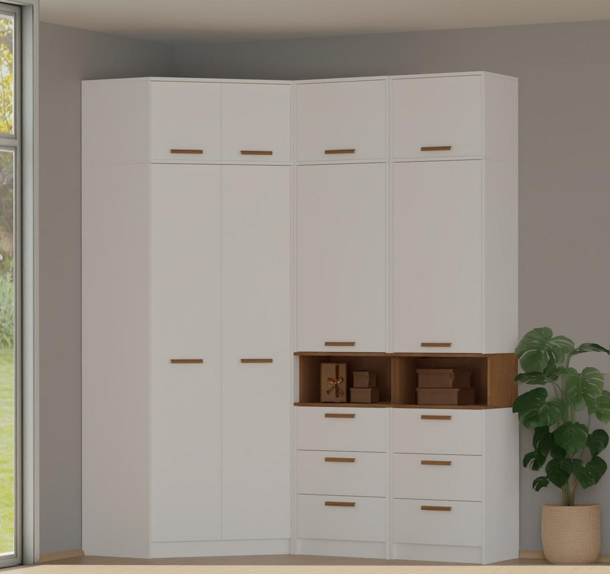 ECKKLEIDERSCHRANK GRANT SET 14/B WEIß 143/235/143 - Weiß, Holzwerkstoff (143/235/143cm) - Marmex Möbel