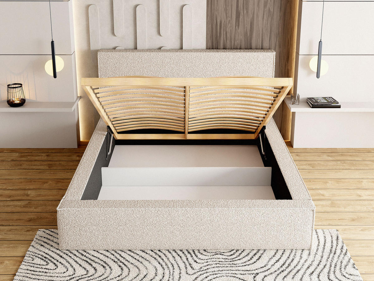 POLSTERBETT Terra mit Bettkasten, Creme Boucle 180x200 cm - Birkefarben/Schwarz, Holz/Holzwerkstoff (180/200cm) - WFL GROUP