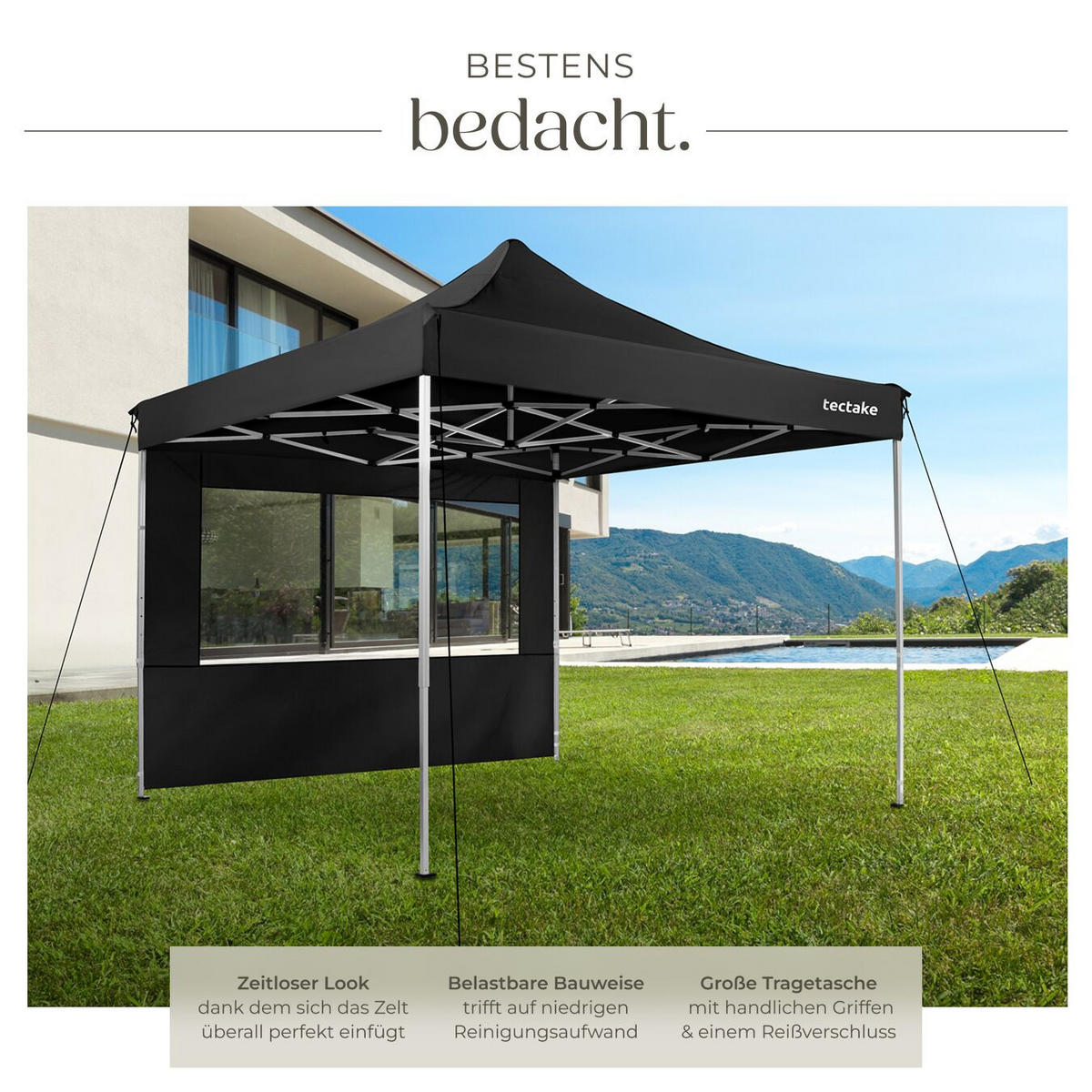 PAVILLION aus Aluminium Olivia, inklusive Spannseilen, Heringen und Tragetasche, schwarz - Schwarz, Kunststoff (300/280/300cm) - tectake