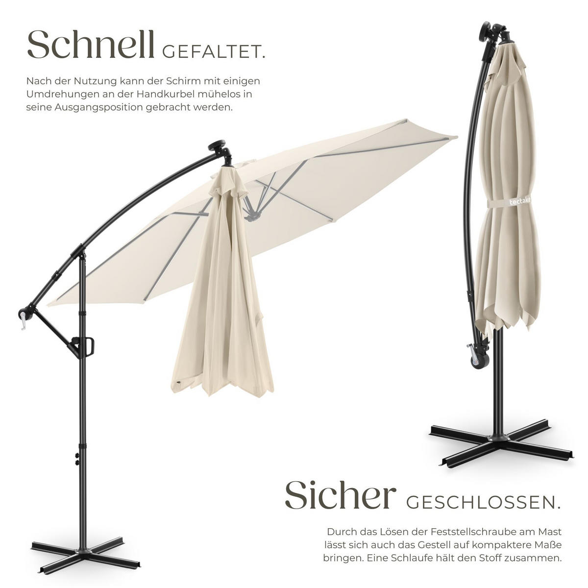AMPELSCHIRM Artemis, mit LED Solar-Beleuchtung, inkl. Schutzhülle, beige - Beige, Metall (300/300cm) - tectake