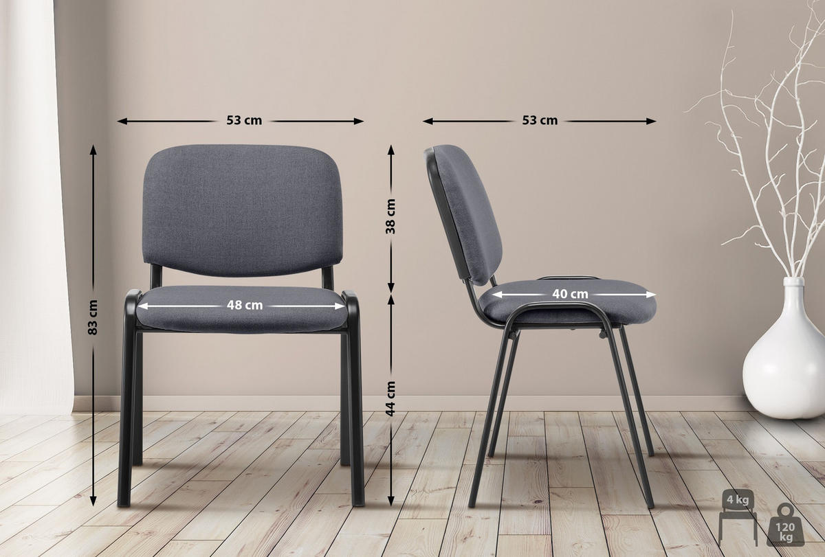 BESUCHERSTUHL Stoff grau - Grau, Textil/Metall (53/83/53cm) - CLP