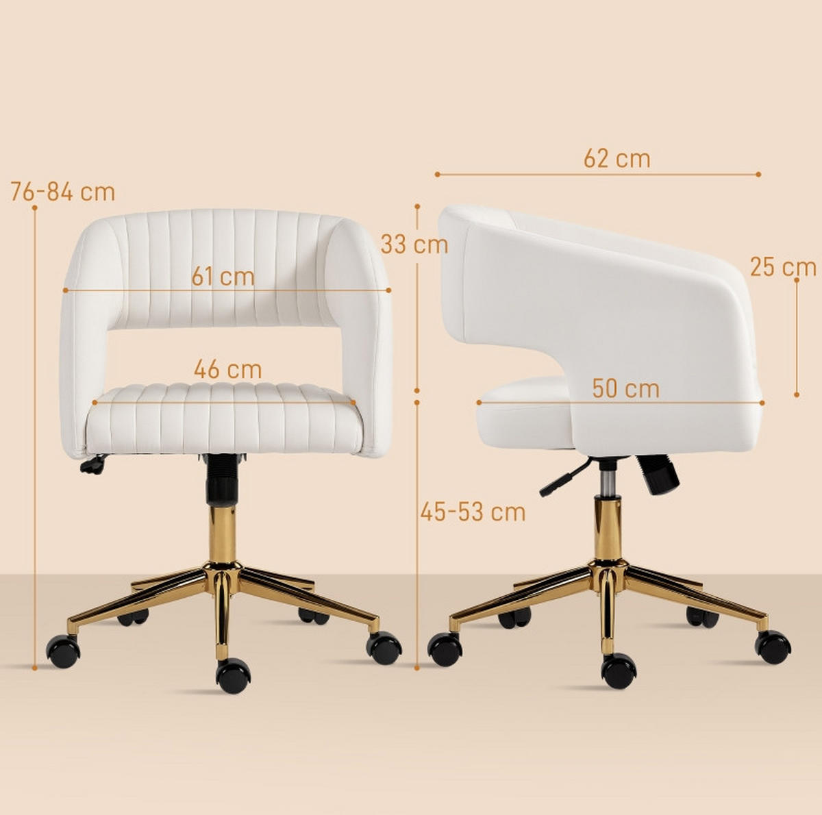 SNURRSTOLAR, sammet, lutningsfunktion, höjdjusterbara, krämvita - Multicolor, Metall (61/84/62cm) - SHOPENTRA