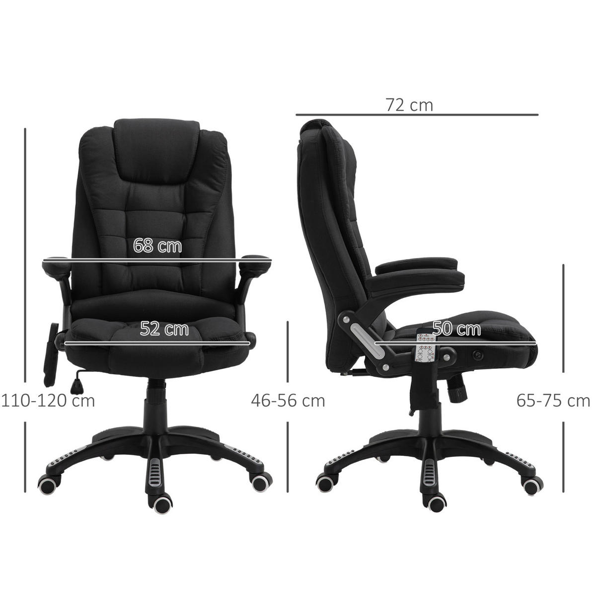 CHEFSESSEL in Schwarz 74x67x120 cm mit Massage- und Heizfunktion, höhenverstellbar - Schwarz, Textil (67/120/74cm) - IVMEU