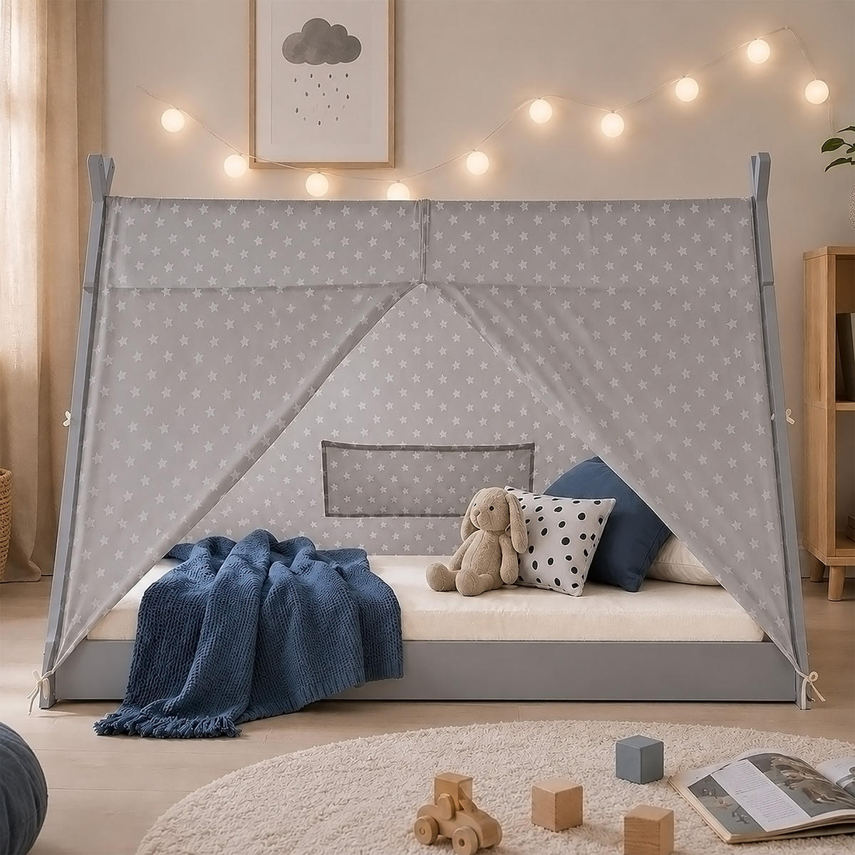 KINDERBETT mit Stauraum 90/200 cm grau - Grau, Holz (208/132/105cm) - Homestyle4u