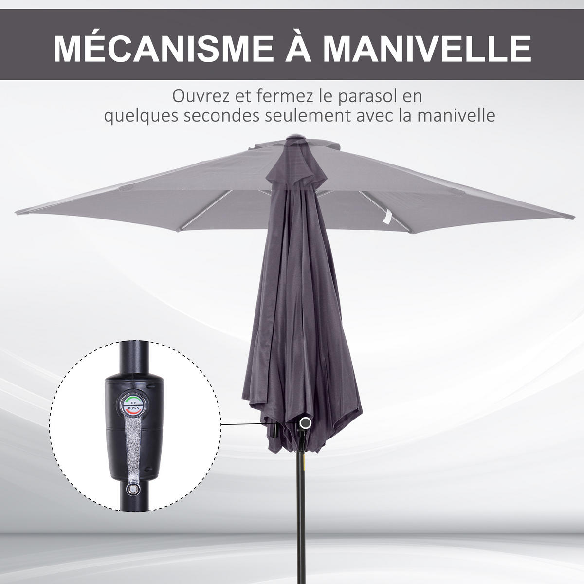 SONNENSCHIRM DE-11415 neigbar, mit Kurbel, Aluminium Grau - Grau, Metall (260/260cm) - ComfortXL