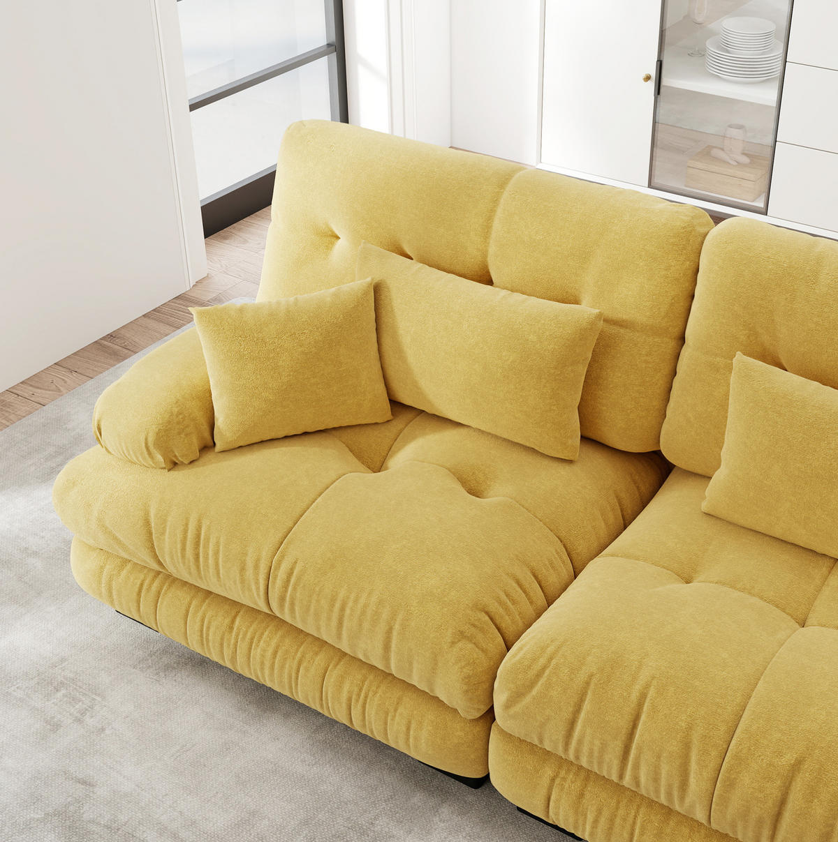 ECKSOFA 406/77/81 cm gelb aus Chenille mit Tiefensitz und modularem Komfort - Gelb, Textil (77/406cm) - OKWISH