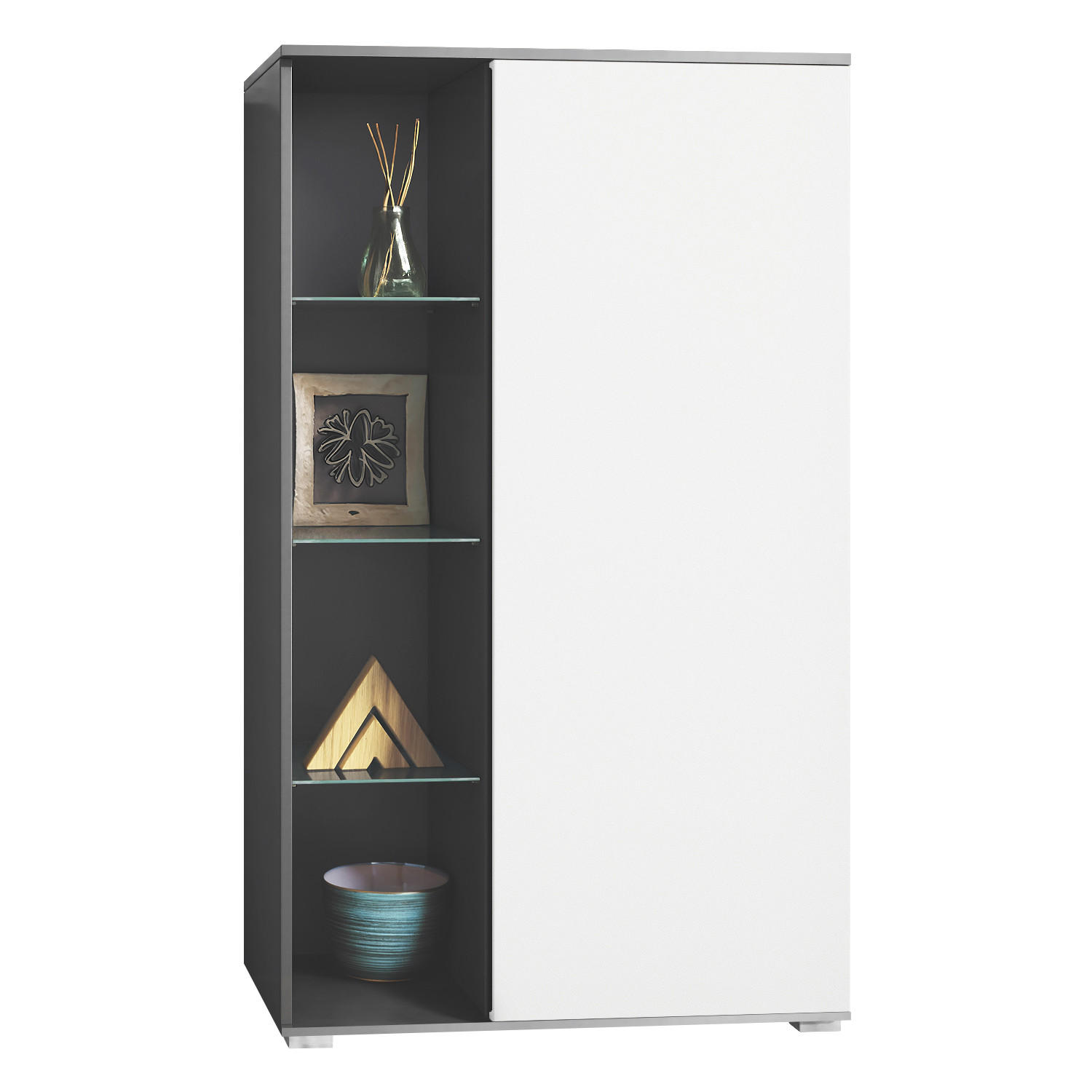 VITRINE Davos Weiß matt - Weiß, Holzwerkstoff (71.5/134/35cm) - Vladon