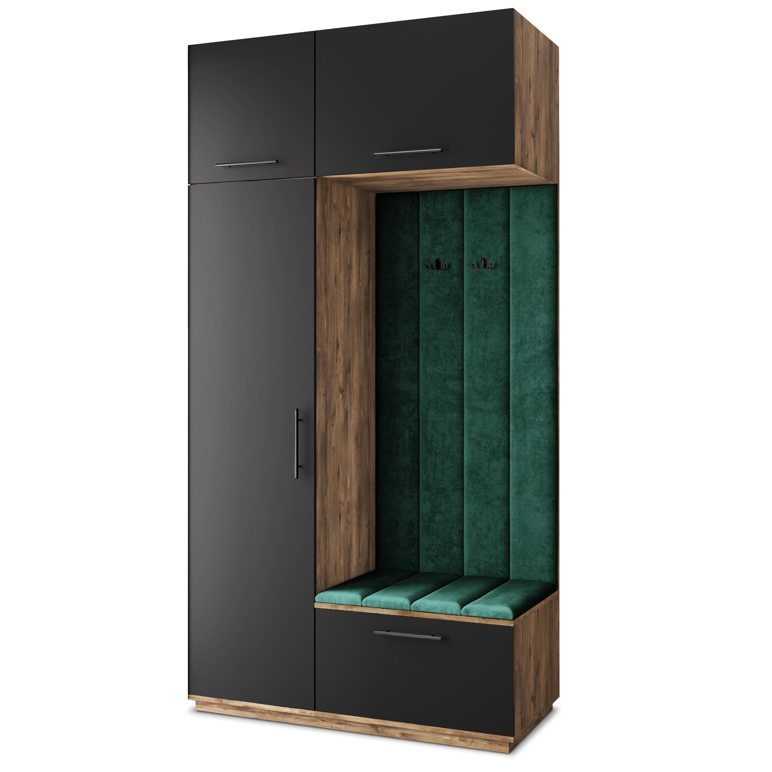 Masseno Garderobenschrank Eiche, Schwarz, Grün 120x240x60 cm