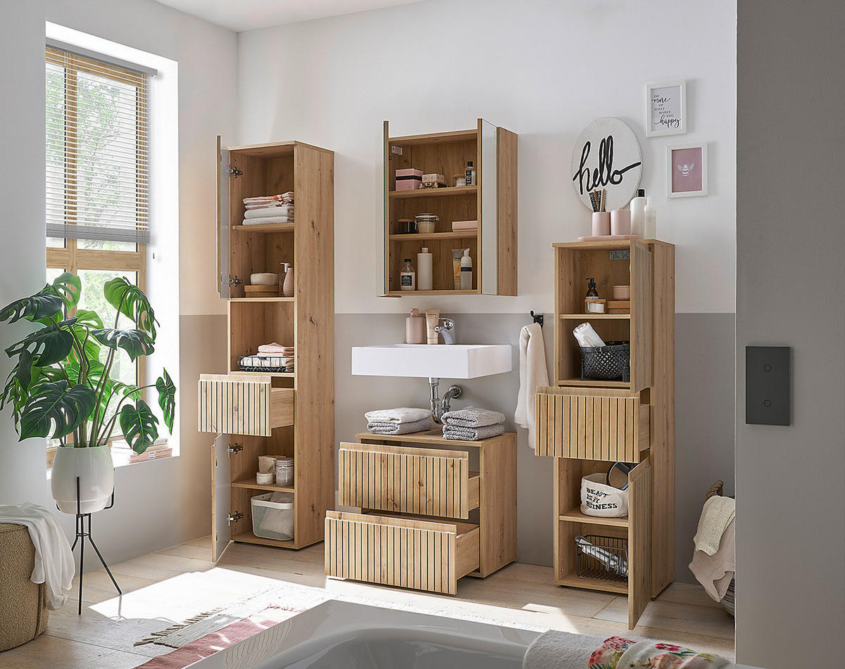 WASCHBECKENUNTERSCHRANK - Schwarz/Eiche Artisan, Holzwerkstoff/Kunststoff (60/57/36cm) - home24