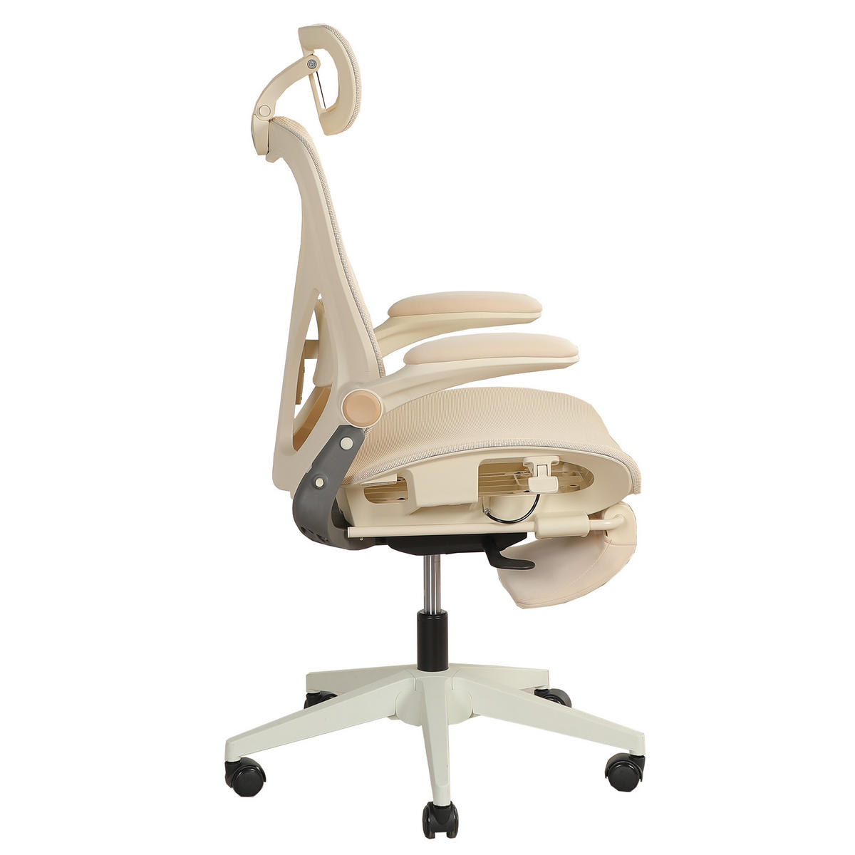 DREHSTUHL DE-40937 mit klappbarer Rückenlehne und 3D-Kopfstütze Creme - Creme, Metall (62/129/48.5cm) - ComfortXL