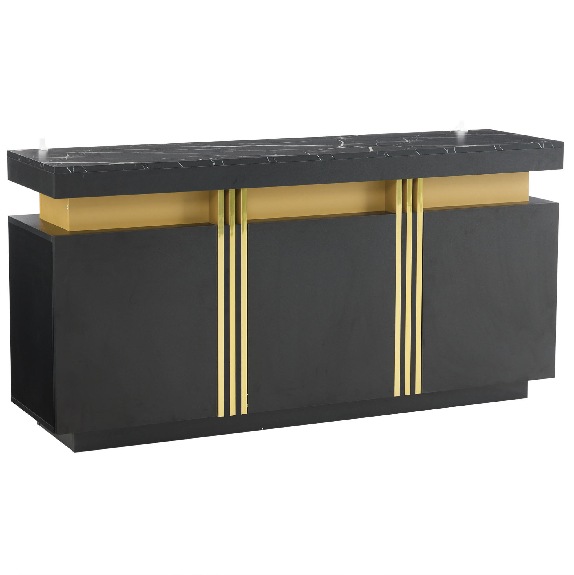 SIDEBOARD 140/38/70 cm Schwarz aus Spanplatte mit Marmorstruktur - Schwarz, Holzwerkstoff (38/70/140cm) - OKMYHOME