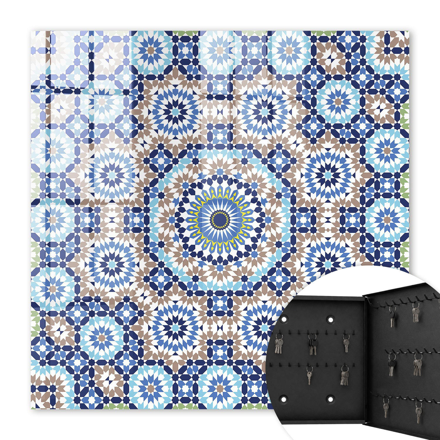 SCHLÜSSELBOX Schwarz 30x30 cm- Türöffnung nach rechts - Orientalisches Mosaik - Blau, Metall (30/30/5cm) - TULUP