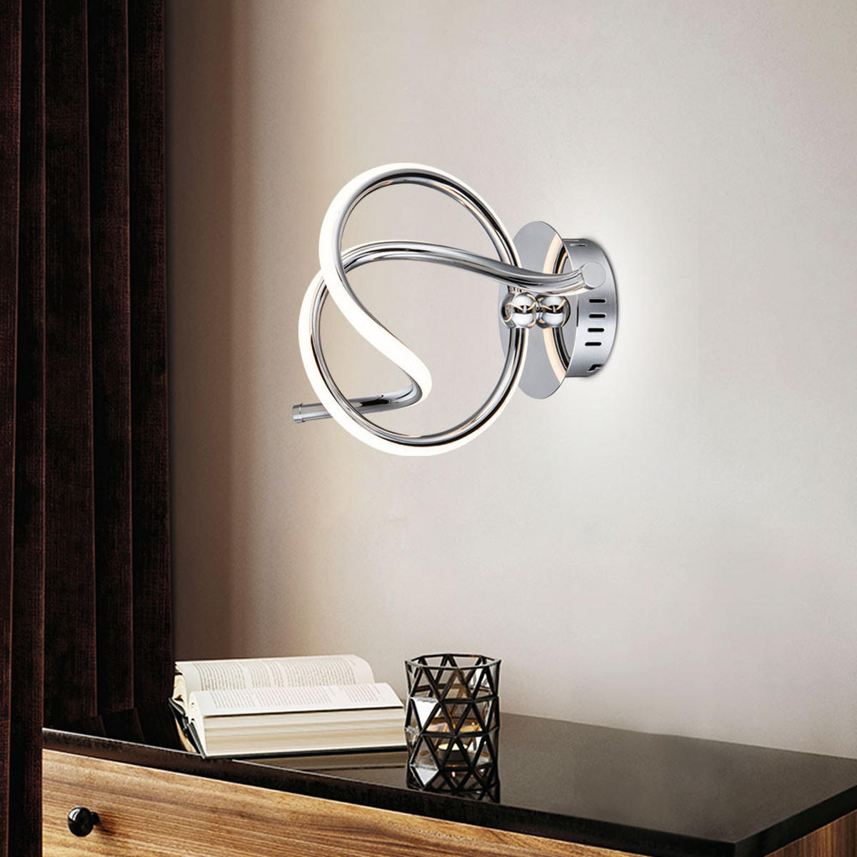 LED WANDLEUCHTE WAVE Chrom Silber - Silberfarben, Metall (21/24/37cm) - Globo Lighting