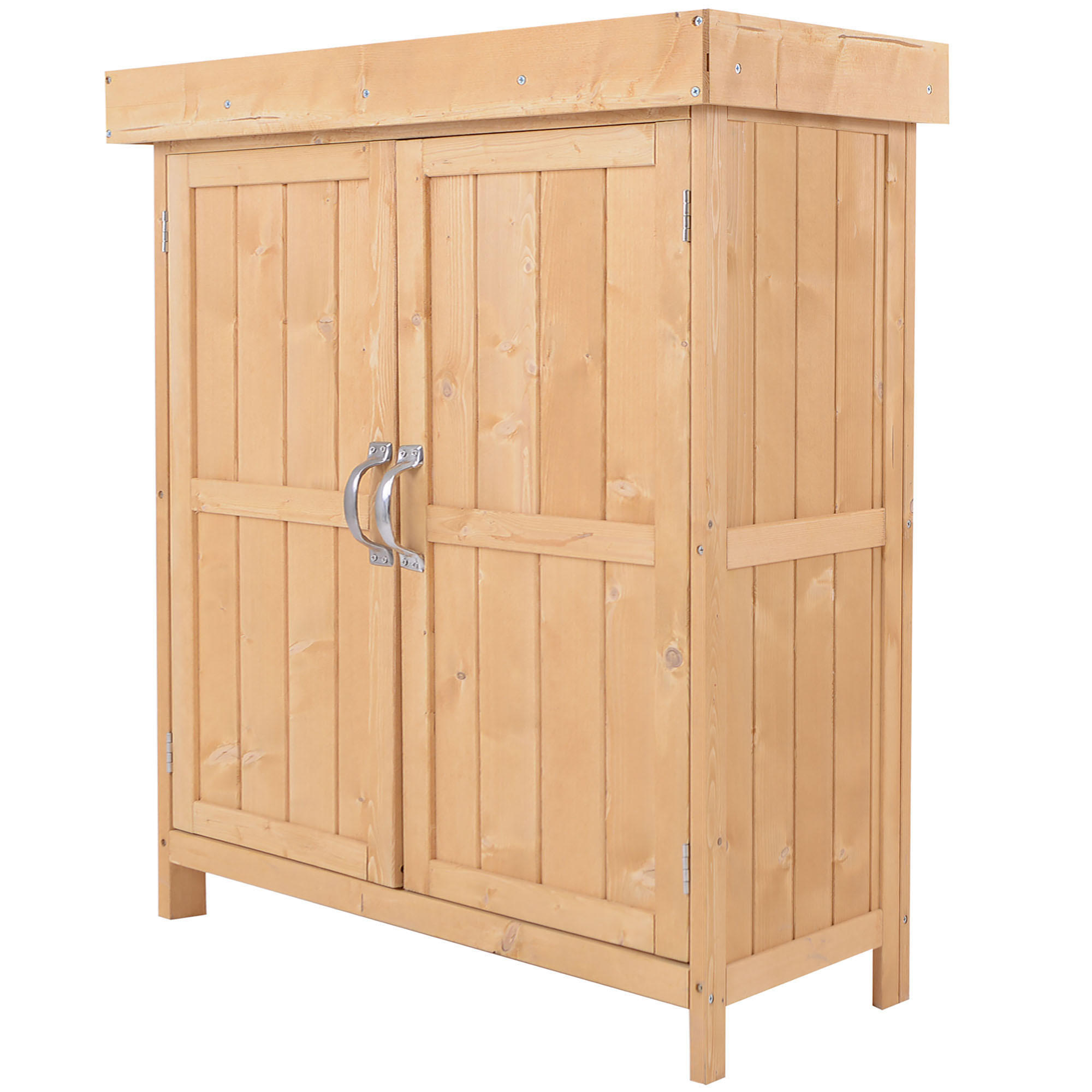GARTENSCHRANK Geräteschuppen mit Doppeltür, 2 Fächern, wetterfest, Tannenholz, Natur - Fichtefarben, Holz (43/88/74cm) - Outsunny