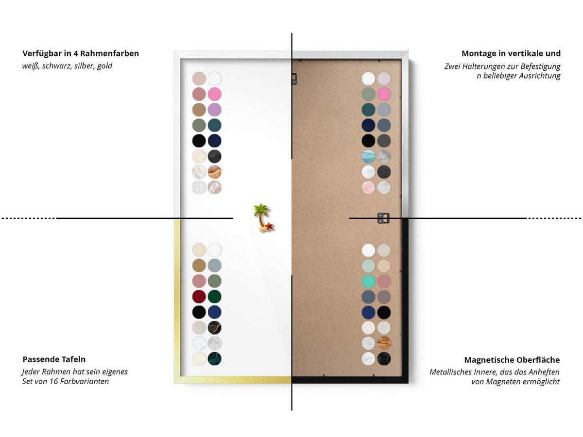 MAGNETTAFEL 70x50 cm Goldener Rahmen Lineare Regelmäßige Bögen - Perlmutt, Metall (70/50/0.4cm) - TULUP