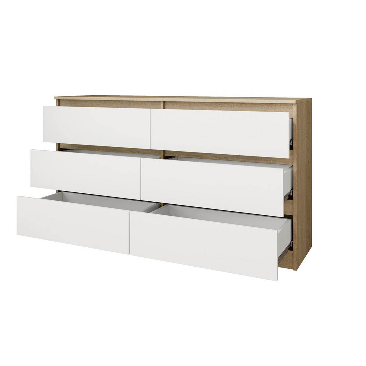 KOMMODE Look 120 cm mit sechs Schubladen, eiche Sonoma+weiß - Weiß/Sonoma Eiche, Holzwerkstoff (120/71/40cm) - Beautysofa
