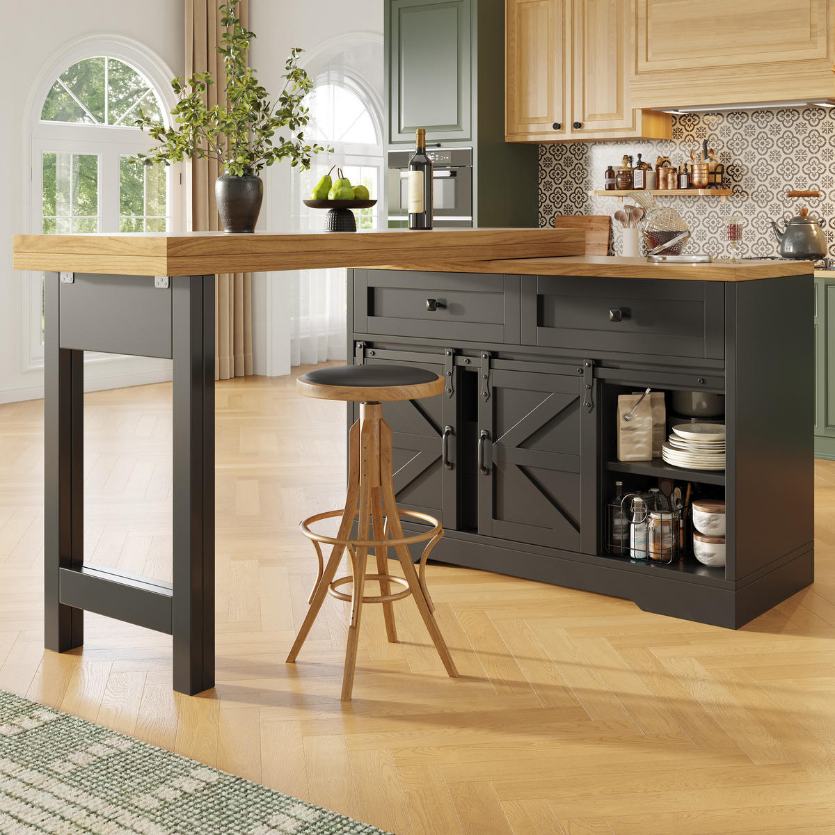 KÜCHENINSEL Drehbar Stauraum Modern - Schwarz, Holzwerkstoff (120/72/40cm) - FLIEKS