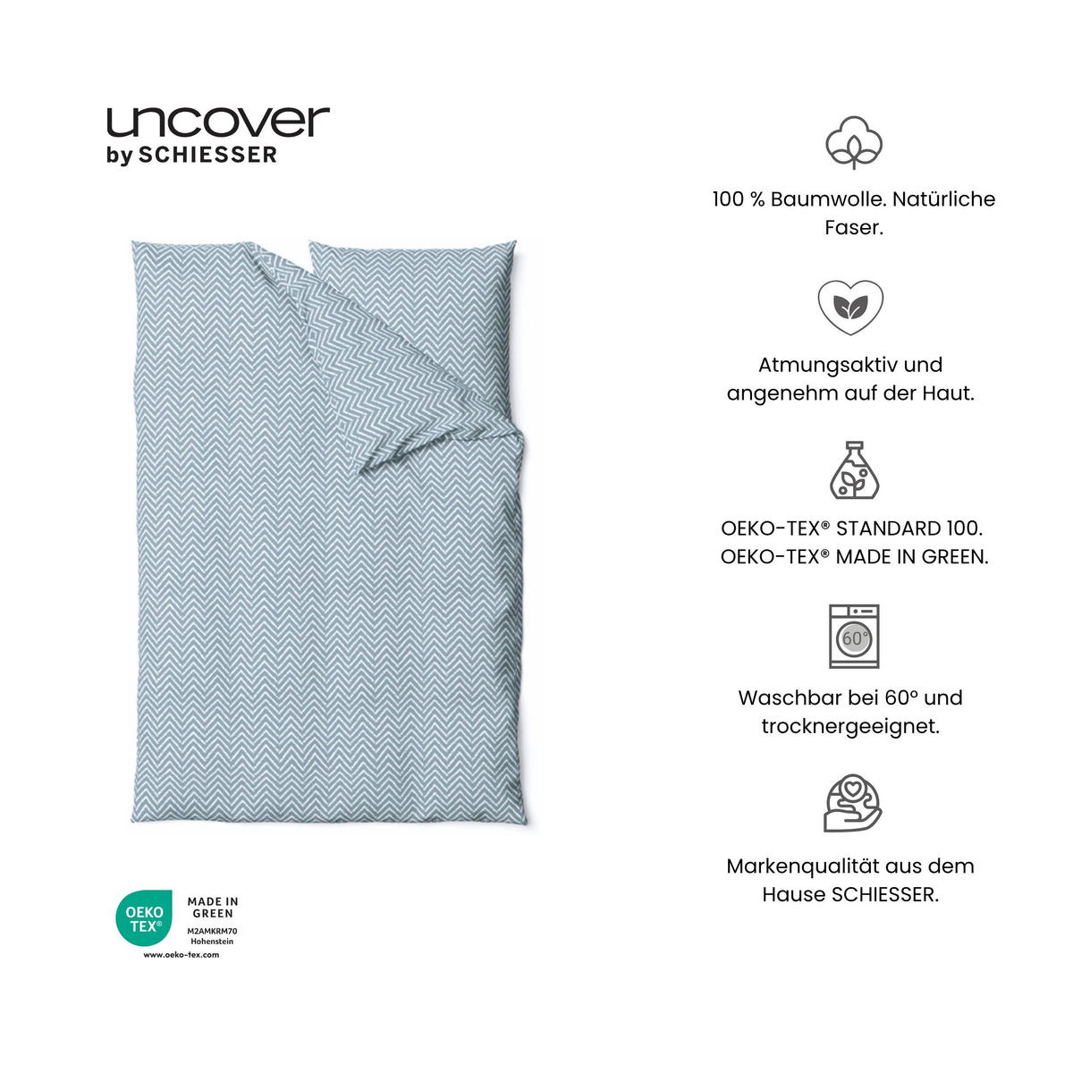BETTWÄSCHESET Grebur - Renforcé - 2-teilig - 155 x 220 cm - Hellblau - Hellblau, Textil (155/220cm) - Uncover by Schiesser