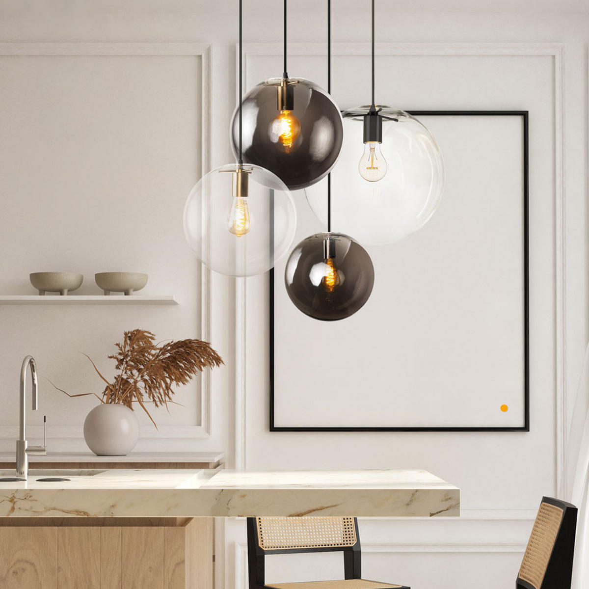 PENDELLEUCHTE Orb Schwarz/Rauch Ø 30cm - Schwarz/Grau, Glas (30/30/30cm) - s.luce