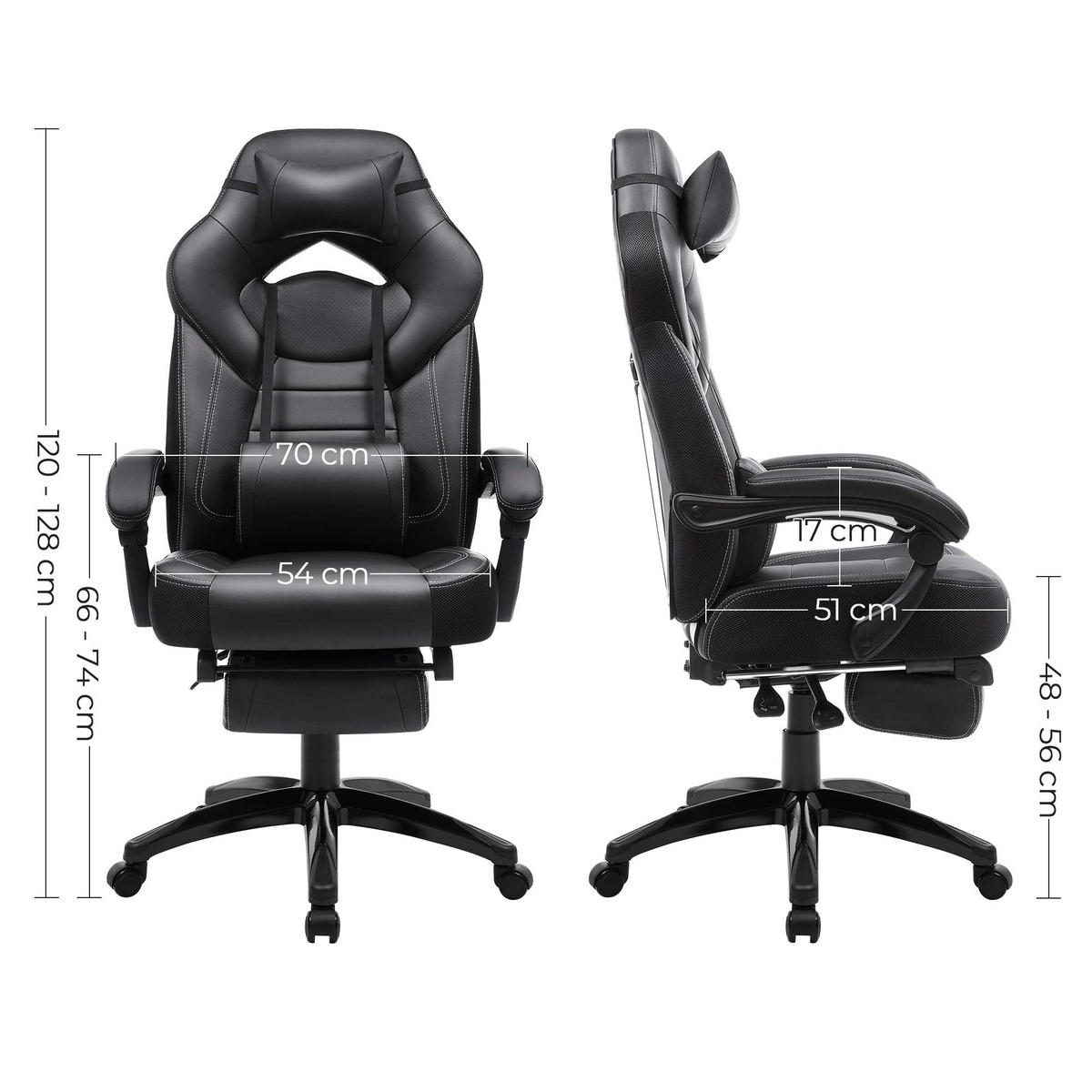 GAMING STUHL SCHREIBTISCHSTUHL - Schwarz, Leder (64/128/70cm) - Hansiro