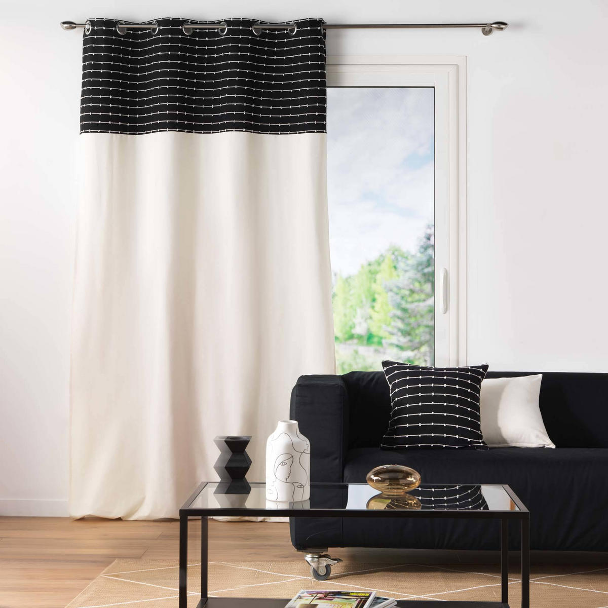 ZIERKISSEN Linechic 45/45 cm - Schwarz, Naturmaterialen (45/45cm) - Douceur d´intérieur