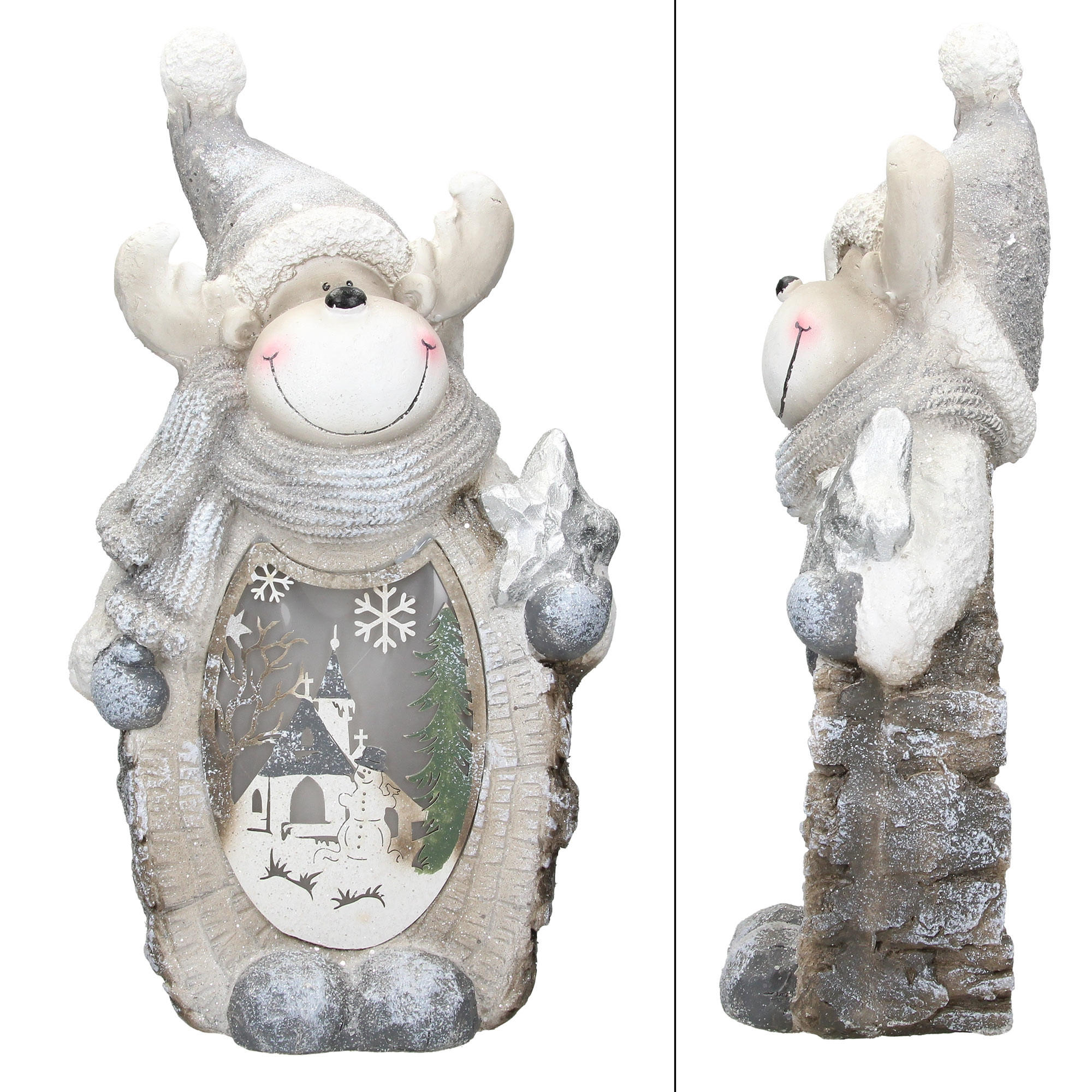 LED-RENTIER FIGUR Weiß 51 cm Batteriebetrieben Warmweiß für Innen - Grau, Kunststoff (14/51/28cm) - ECD-Germany