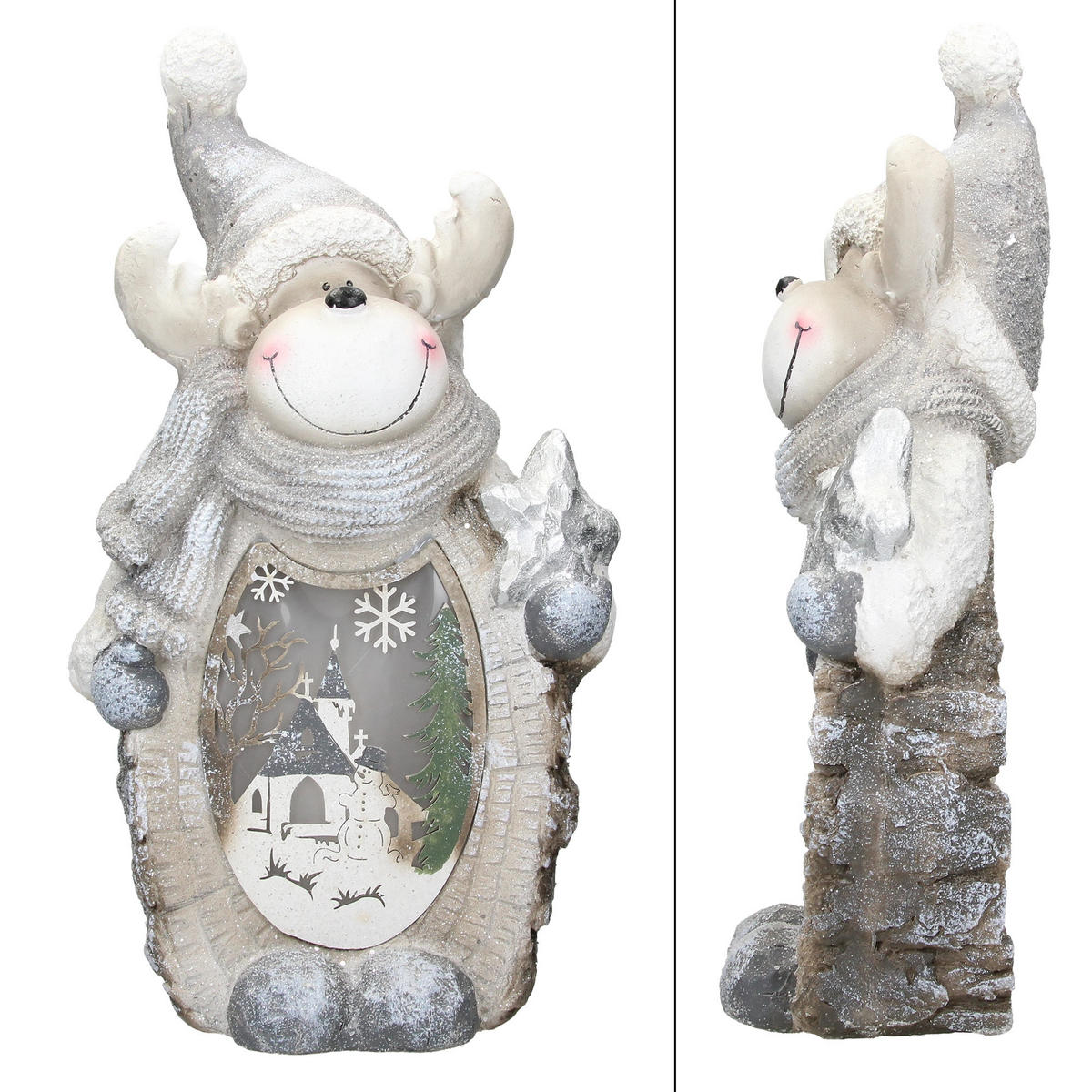 LED-RENTIER FIGUR Weiß 51 cm Batteriebetrieben Warmweiß für Innen - Grau, Kunststoff (14/51/28cm) - ECD-Germany