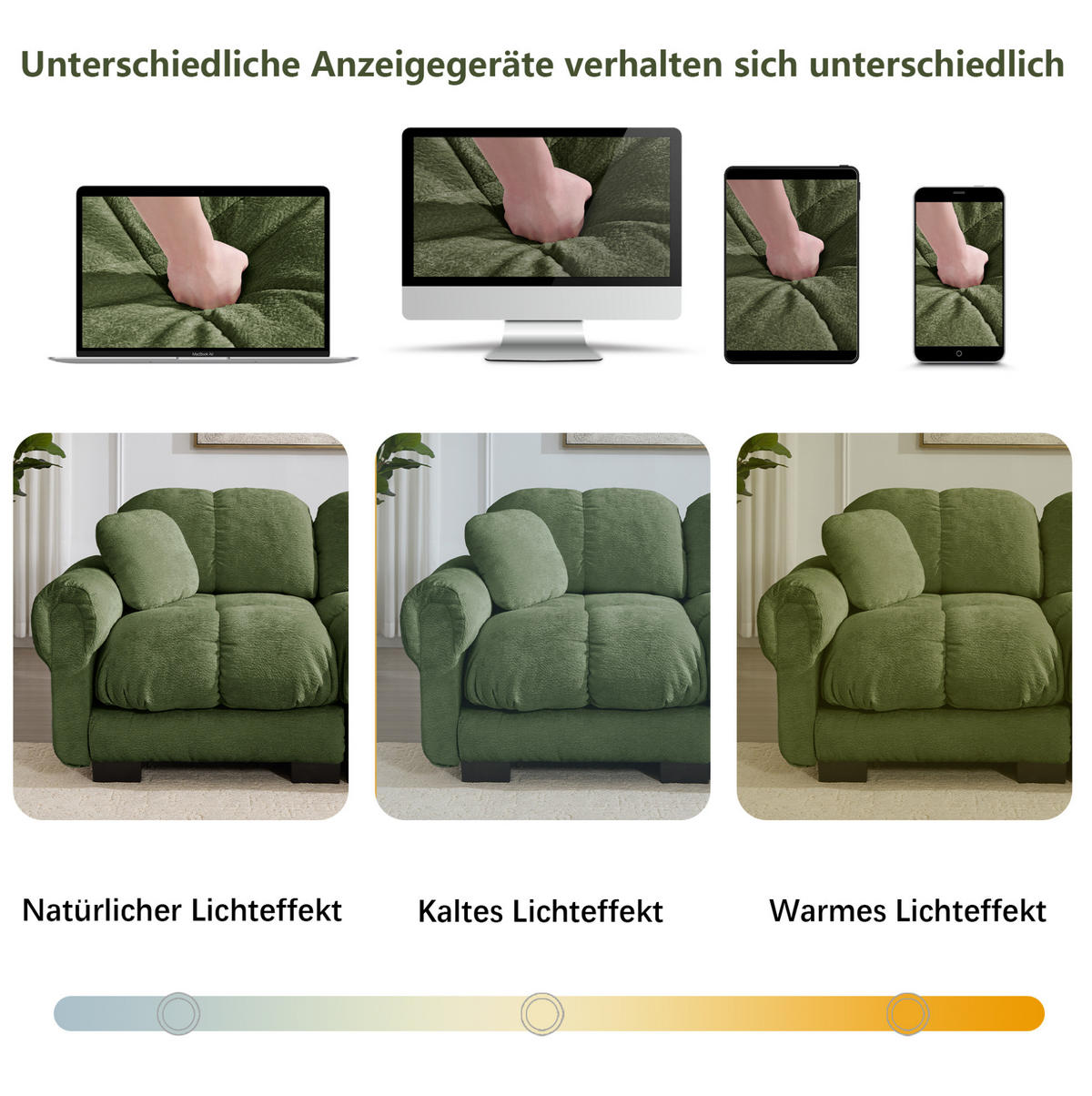 SOFA modular Chenille Green mit Steppdesign - Grün, Textil (260/90/86cm) - IVMEU