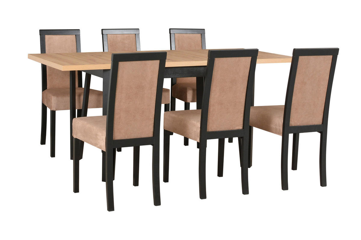 ESSZIMMERSTUHL - Set 4x Roma 3, schwarz, zetta 292  - Beige/Schwarz, Holz (45/93/41cm) - Leaf Design