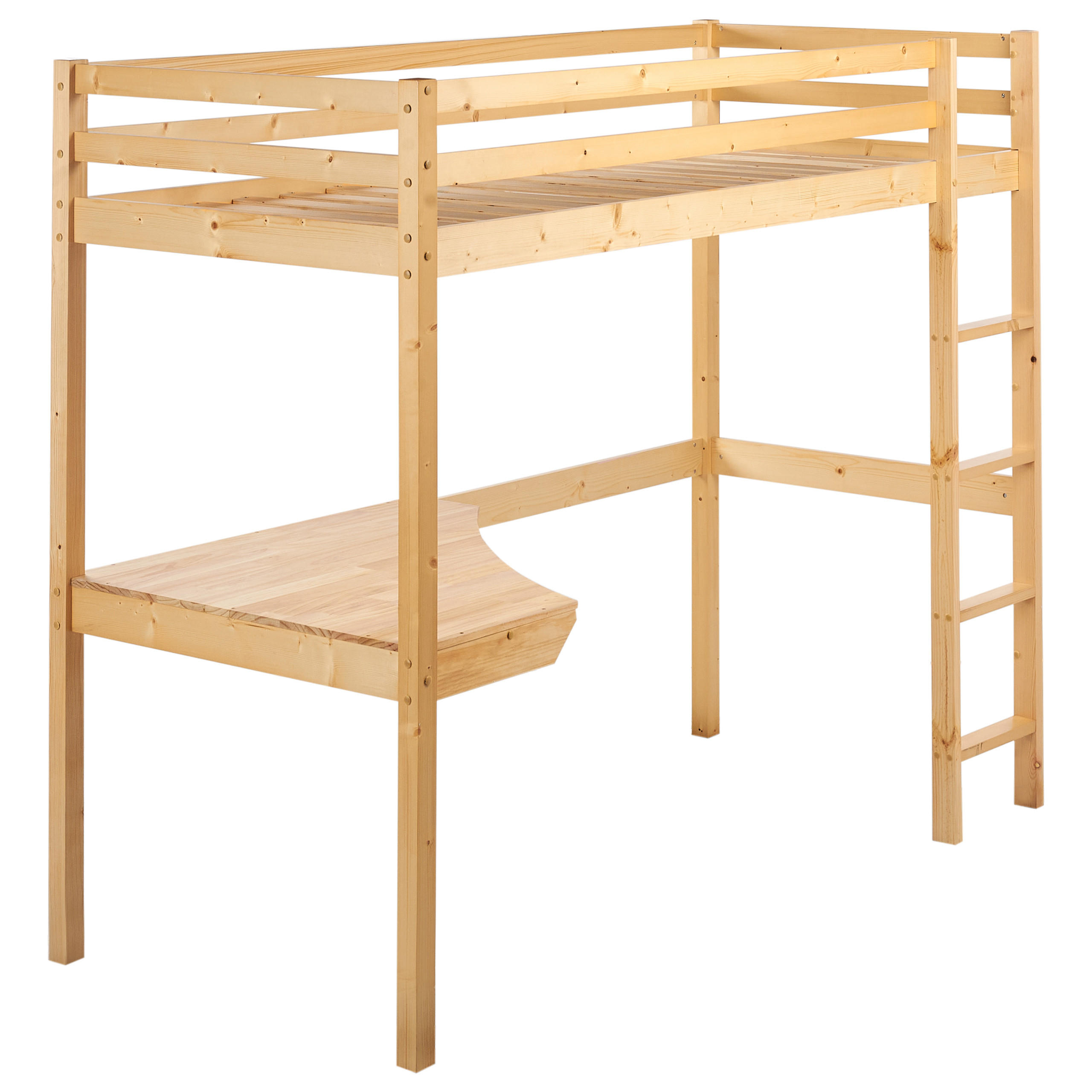 HOCHBETT MIT SCHREIBTISCH 90x200 cm Heller Holzfarbton Loury - Hellbraun, Holz (90/200cm) - Beliani