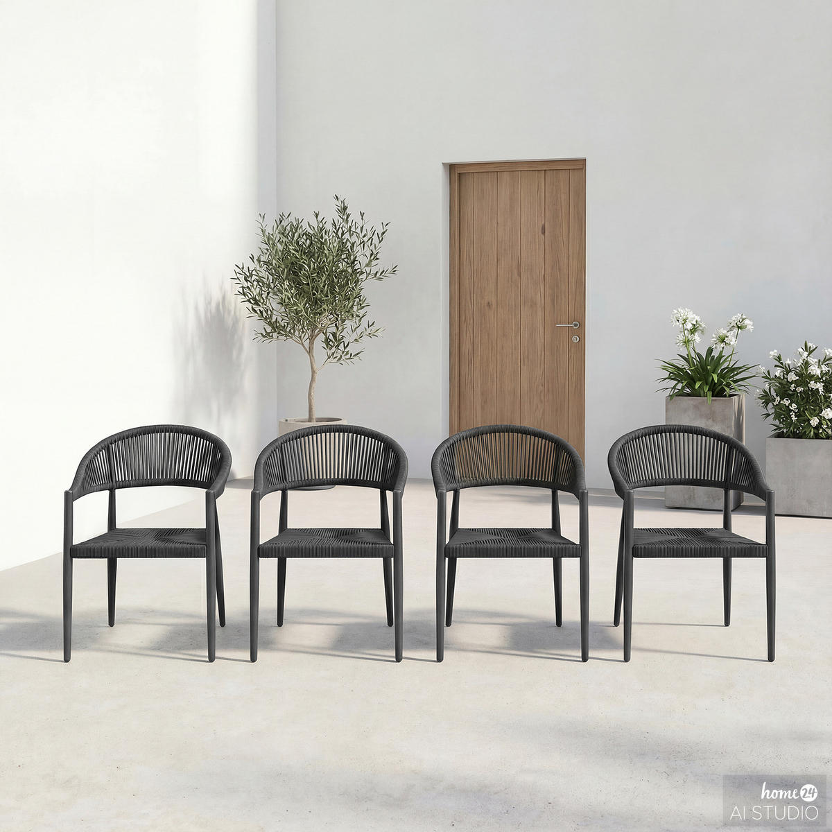 GARTENSTUHL - Aluminium / Polyrattan - Anthrazit, Kunststoff/Metall (56/77/60cm) - home24