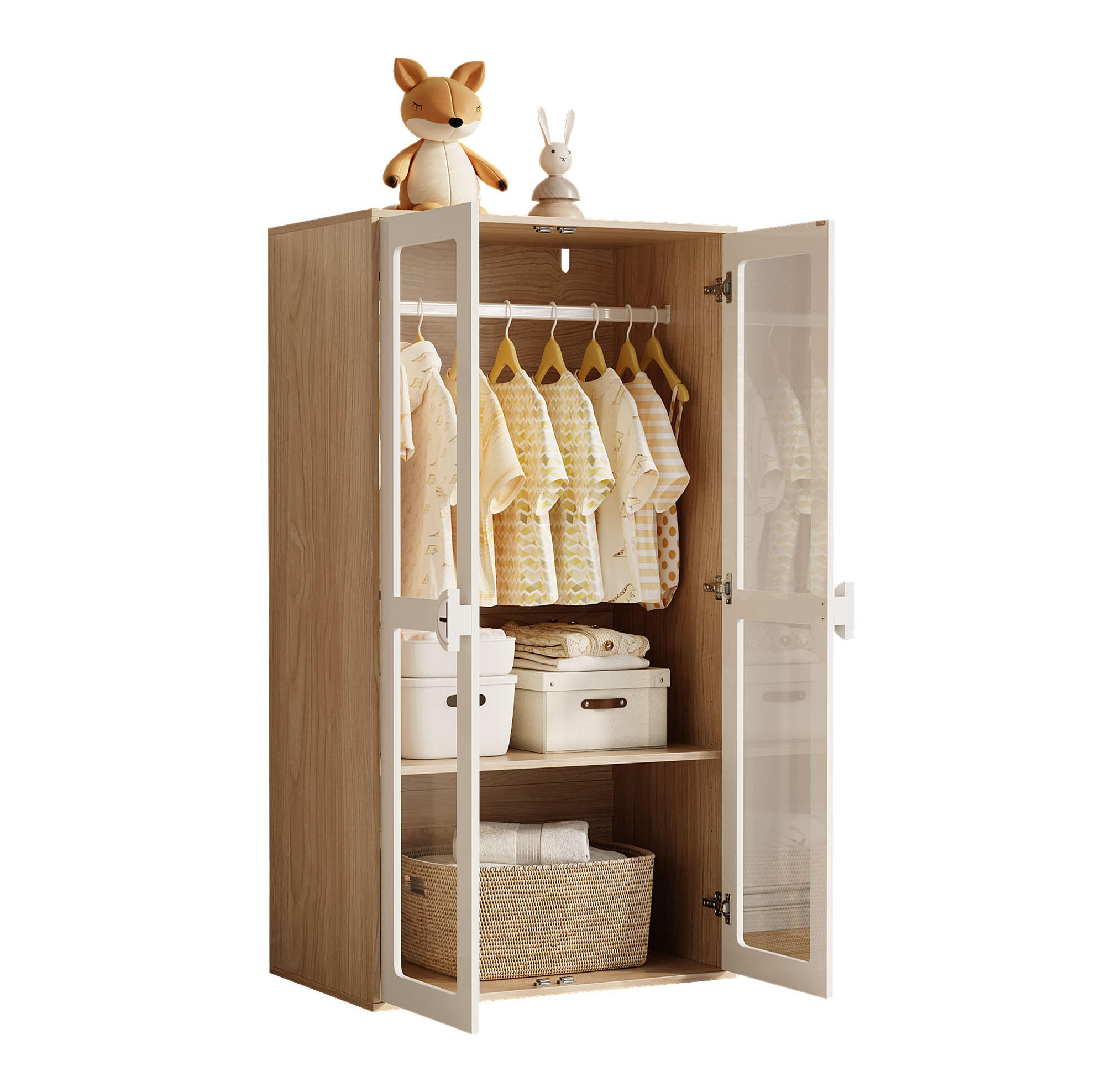 KLEIDERSCHRANK 80/50/150 cm in Natur/Weiß mit Acryltüren und verstellbaren Regalen - Naturfarben, Holzwerkstoff (80/150/50cm) - BEAOK