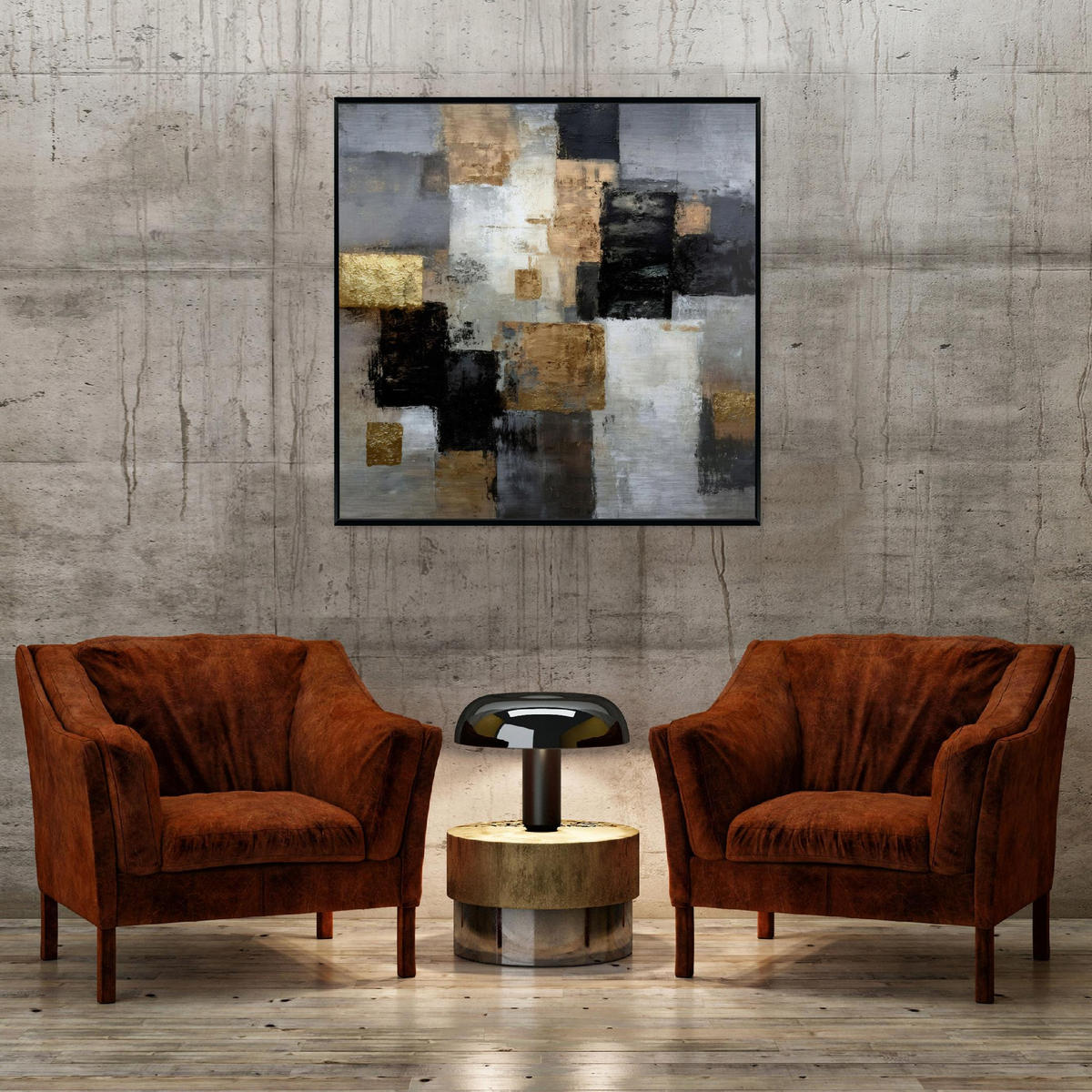 BILDER mit Rahmen Abstraktion Geometrisch Schwarz 50x50 cm - Multicolor, Metall (50/50cm) - Wallarena