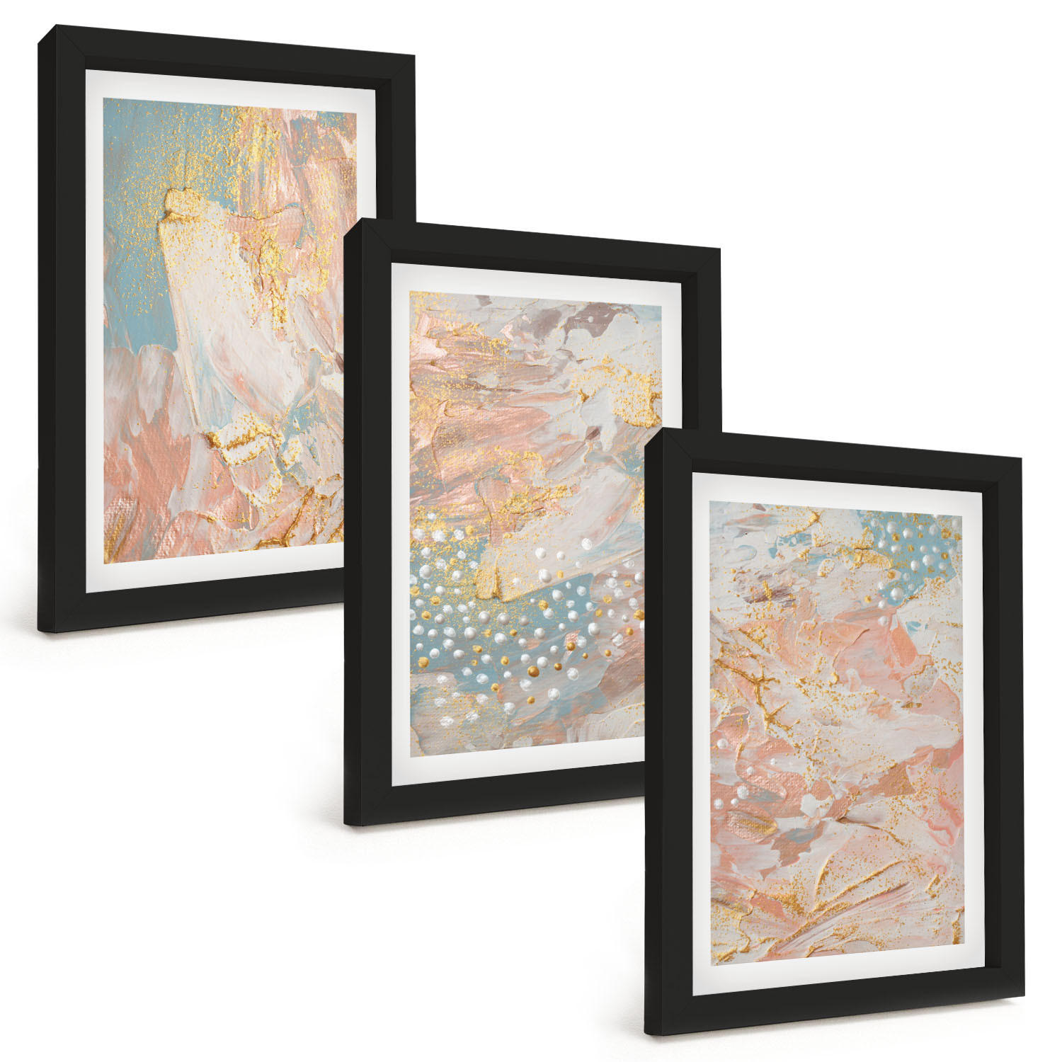 BILDER SET 3er Set - 20x30 cm Schwarzer Rahmen - Abstrakte Pastellmuster - Schwarz, Kunststoff (20/30cm) - TULUP