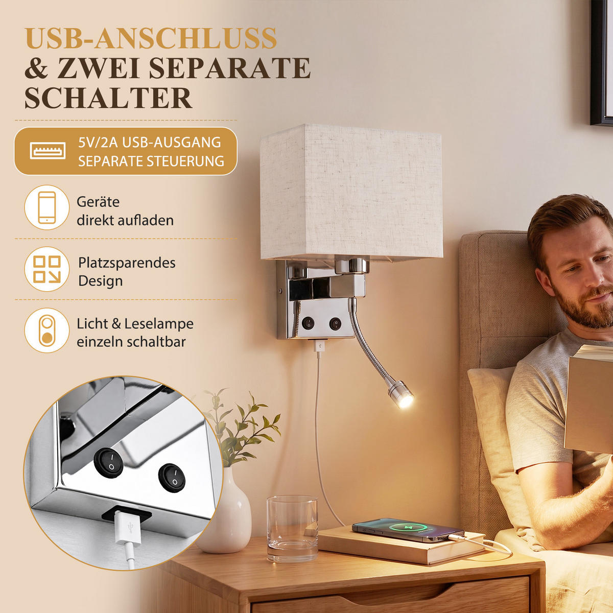 LED WANDLEUCHTE Rhyxvin 20/13/15 cm - Weiß, Textil/Metall (13/15/20cm) - ZMH