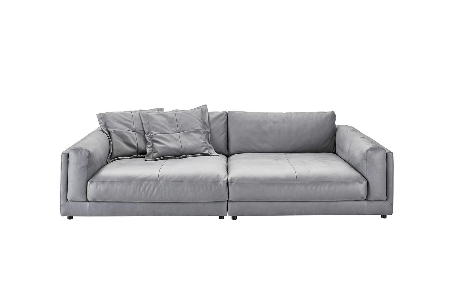 BIG SOFA RAINA Grau Leder - Schwarz/Grau, Leder/Kunststoff (254/85/150cm) - KAWOLA