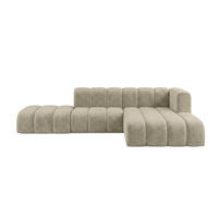 ECKSOFA Modulares In L-Form Mit Hocker, Velvet-Stoff Riviera, Beige, Rechts, GRAND Mini - Beige, Holz (295/179cm) - Kaiser Möbel