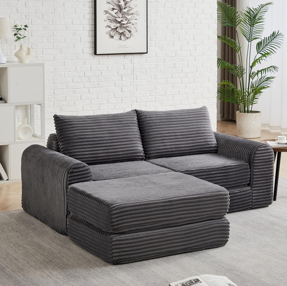 SCHLAFSOFA, Cord mit modularem Aufbau & abnehmbarer Fußstütze, 243/194/53 cm, Grau - Grau, Textil (243/53/194cm) - Redom
