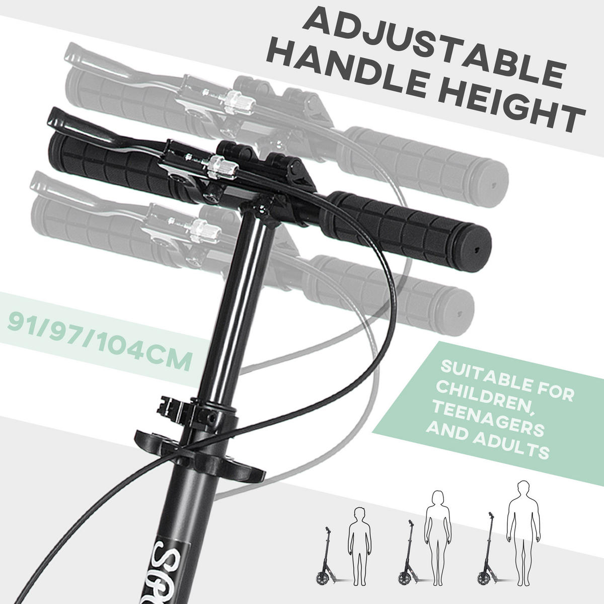 SCOOTER DE-18956 große 20 cm Rollen, Doppelbremse Grün - Grün, Metall (36.5/91.5cm) - ComfortXL