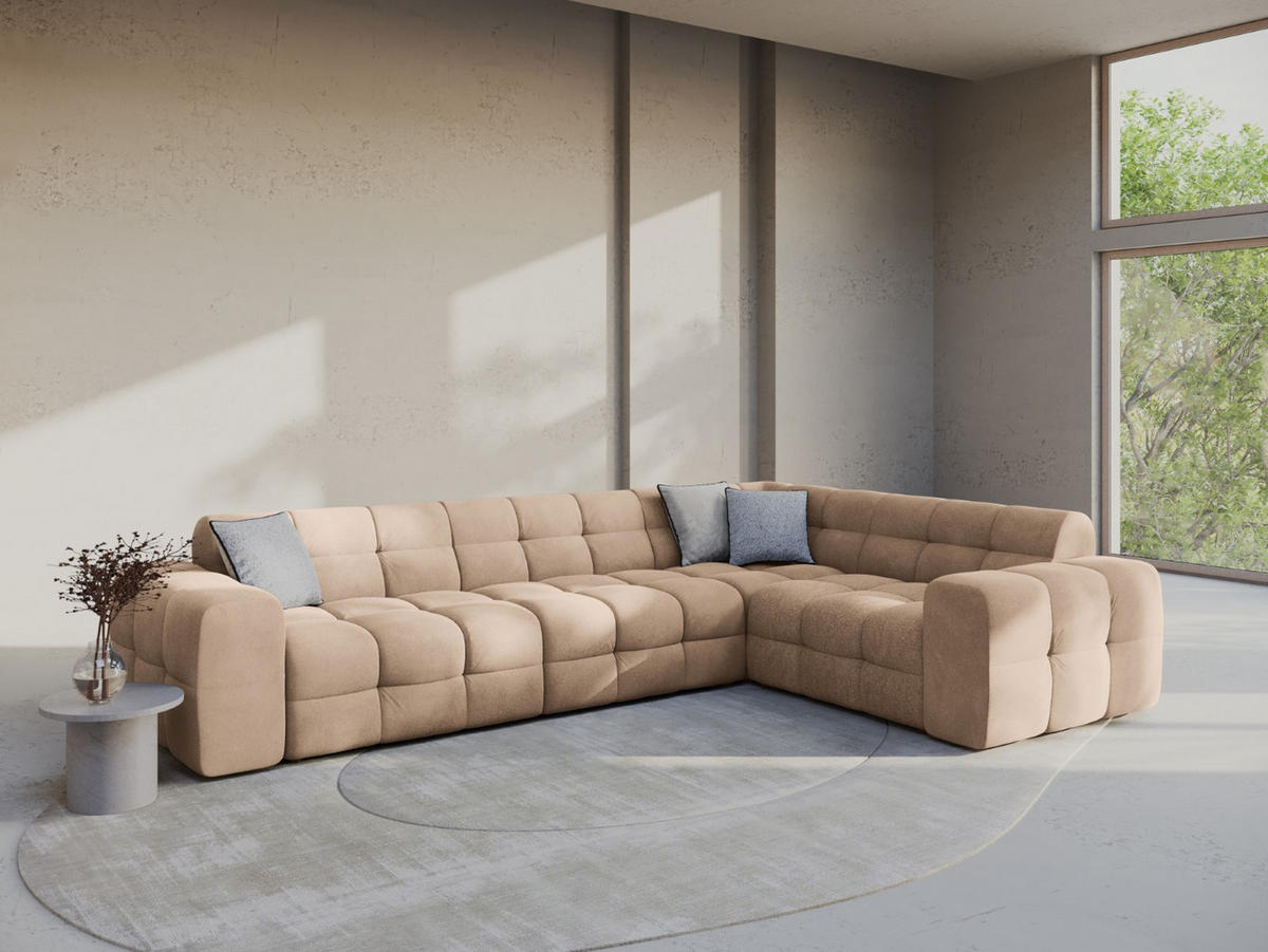 ECKSOFA rechts Kendal aus Samt mandelbeige 6 Sitzplätze - Cappuccino, Textil (231/332cm) - Micadoni