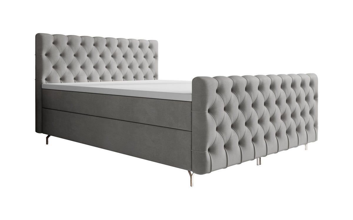 BOXBETT CHESTER 180x200, mit Matratze H3 und Topper, Monolith 84 - Hellgrau, Holz/Textil (180/200cm) - Bedante