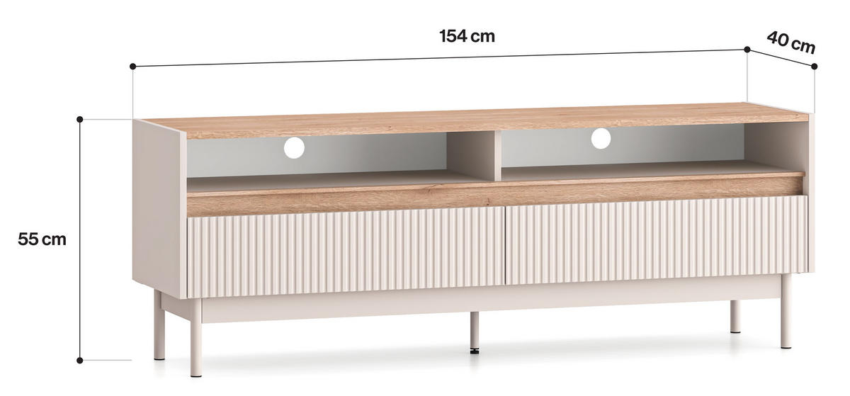 LOWBOARD Dunea Cashmere / Eiche Cremona Torro 154 / 40 / 55cm - Creme/Braun, Holz/Holzwerkstoff (154/55/40cm) - Feldmann-Wohnen