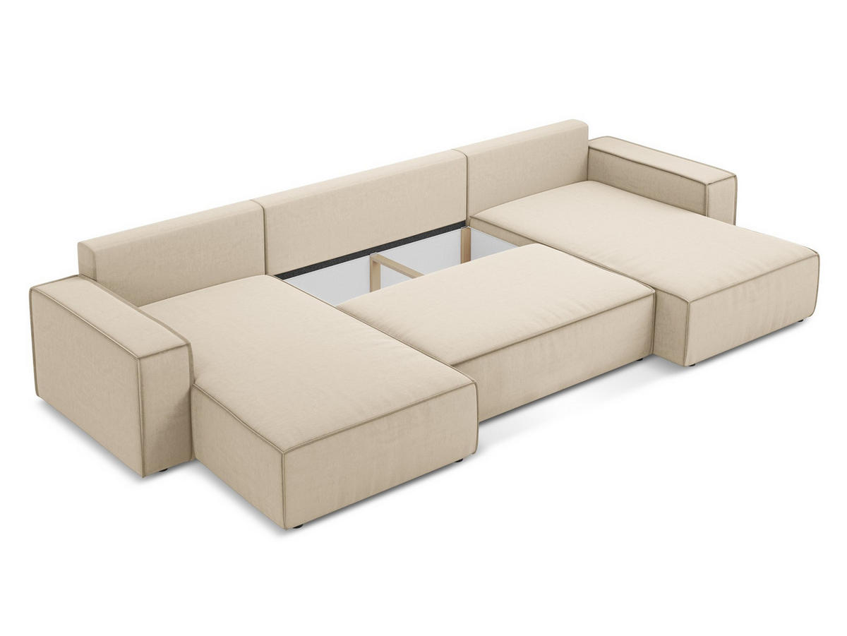 WOHNLANDSCHAFT Samt Stoff Beige - Beige/Creme, Kunststoff/Textil (398/82/185cm) - Makamii