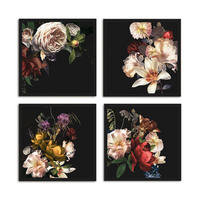 BILDER-SET mit Rahmen 4 x 30x30 cm Vintage Blumen schwarz - Gelb, Holz (30/30cm) - artissimo