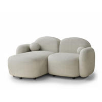 ECKSOFA Bahama Creme Samtstoff - Links Seite - Hellgrau/Schwarz, Holz/Holzwerkstoff (146/190cm) - Maison de Reve
