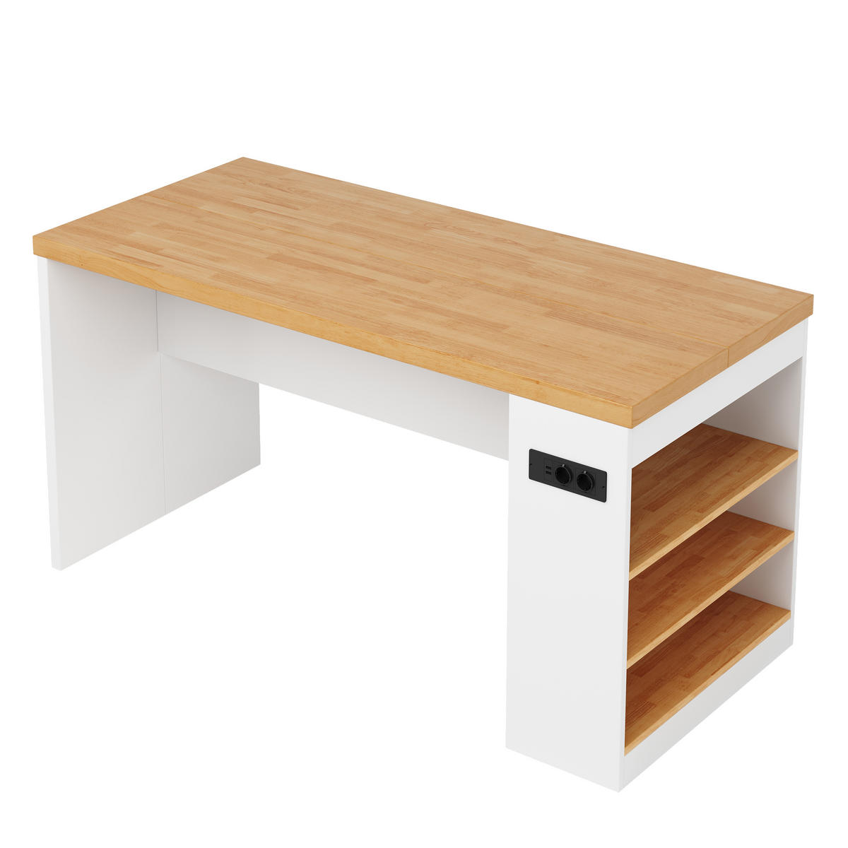 KÜCHENINSEL 90 cm MDF Weiß mit Arbeitsplatte und LED-Beleuchtung - Weiß, Holzwerkstoff (80/90/155cm) - Korfee
