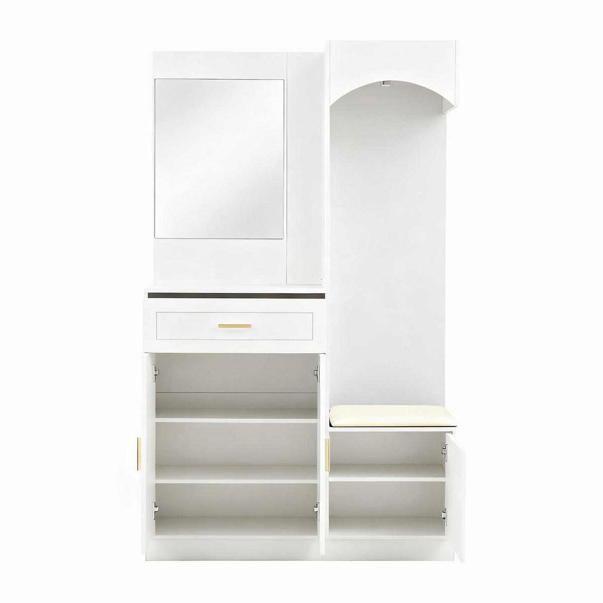 GARDEROBE Flur Multifunktion Schuhschrank Spiegel Sitzbank MDF verstellbare Einlegeböden - Weiß, Glas/Holzwerkstoff (111/185.5/33cm) - EVRYAE